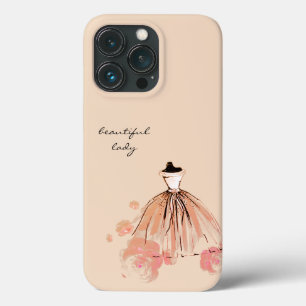 可愛エレガントガーリーモダンいピンクの花とドレス iPhone 13 PROケース