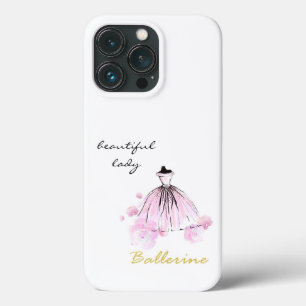 可愛エレガントガーリーモダンいピンクの花とドレス iPhone 13 PROケース