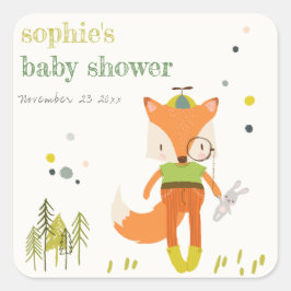 可愛エレガント素朴いウッドランドおもしろいキツネベビーシャワー スクエアシール