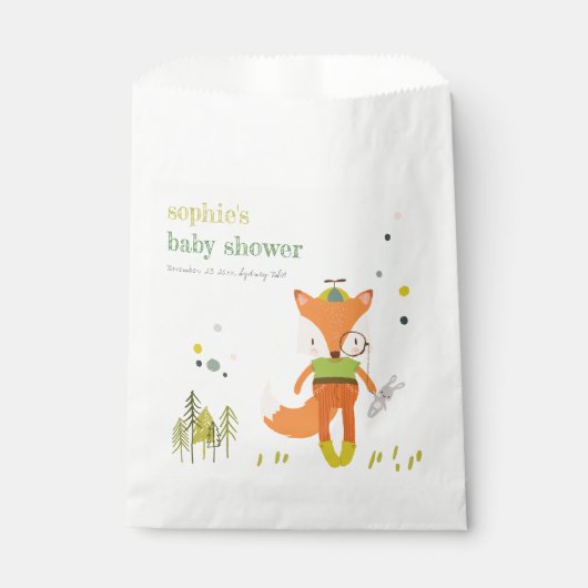 可愛エレガント素朴いウッドランドおもしろいキツネベビーシャワー フェイバーバッグ (正面)
