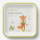 可愛エレガント素朴いウッドランドおもしろいキツネベビーシャワー ペーパープレート (正面)
