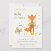 可愛エレガント素朴いウッドランドおもしろいキツネベビーシャワー 招待状 (正面)