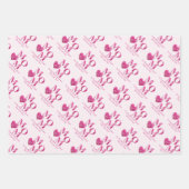 可愛カスタマイズいピンクフローラMOMとハートパターン ラッピングペーパーシート (正面3)