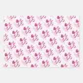 可愛カスタマイズいピンクフローラMOMとハートパターン ラッピングペーパーシート (正面2)