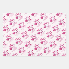 可愛カスタマイズいピンクフローラMOMとハートパターン ラッピングペーパーシート