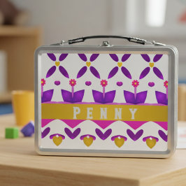 可愛カスタムいガーリー花とハート メタルランチボックス