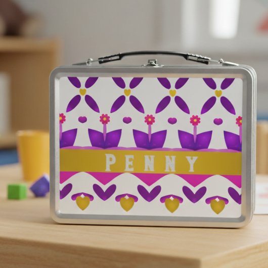 可愛カスタムいガーリー花とハート メタルランチボックス