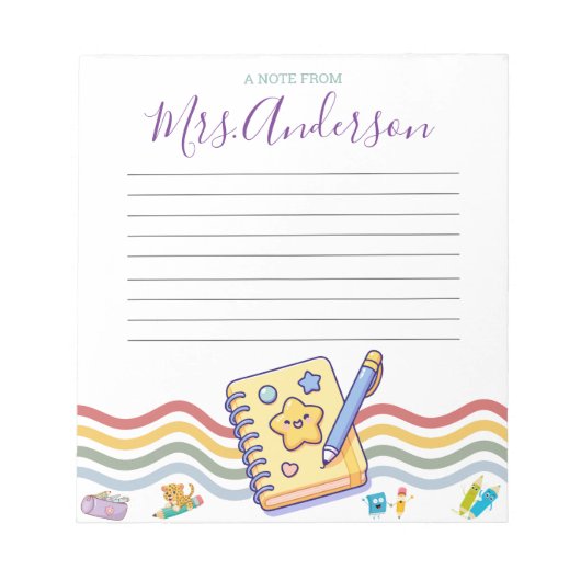 可愛カスタムいクレヨン先生メモ帳からのメモ ノートパッド (正面)