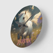 可愛カスタムいフローラユニコーン飛んでいるリトルポニー ラウンド壁時計 (傾斜)