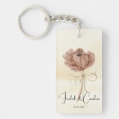 可愛カスタムいベージュ調の水色フローラ結婚ズ キーホルダー (正面)