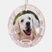 可愛カスタムいペットの写真ピンクの大理石のクリスマス1st セラミックオーナメント (左)