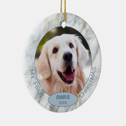 可愛カスタムいペットの写真1stクリスマスオンブルーマーブル セラミックオーナメント (右)
