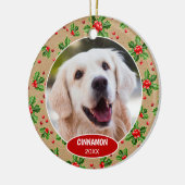 可愛カスタムいペット写真1stクリスマスオンホリーベリー セラミックオーナメント (左)