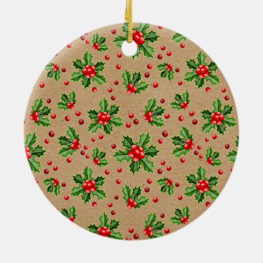 可愛カスタムいペット写真1stクリスマスオンホリーベリー セラミックオーナメント (裏面)