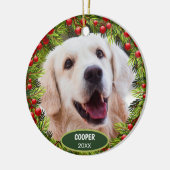 可愛カスタムいペット写真1stクリスマスオンホリーベリー セラミックオーナメント (左)