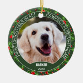可愛カスタムいペット写真1stクリスマスオンホリーベリー セラミックオーナメント (正面)
