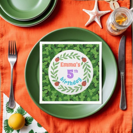 可愛カスタムいラディバグ&リーフ5誕生日 スタンダードカクテルナプキン