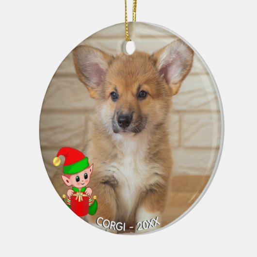可愛カスタムい小妖精や小人で撮影したコギ犬 セラミックオーナメント (左)
