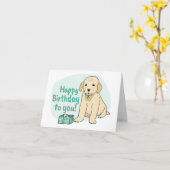 可愛カスタムい犬誕生日カードと写真子供へ カード (黄色い花)