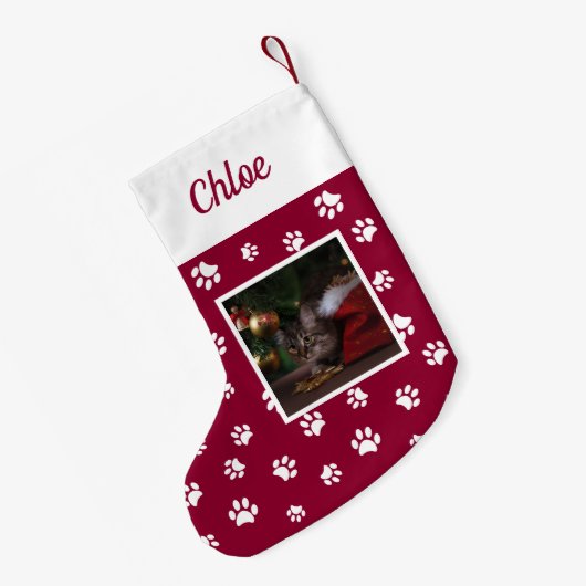 可愛カスタムい猫の写真名紅白足 スモールクリスマスストッキング (裏面 (吊り時))