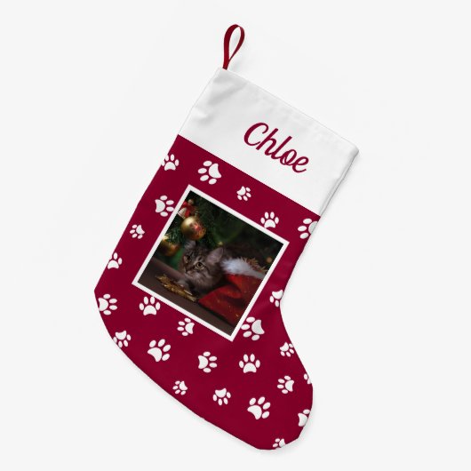 可愛カスタムい猫の写真名紅白足 スモールクリスマスストッキング (正面 (吊り時))