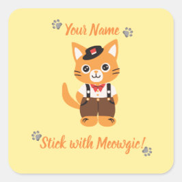 可愛カスタムい猫シール – ニャーニャーとステッキ スクエアシール