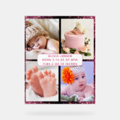 可愛カスタムい生まれたばかりのベビーガール誕生統計4写真 アクリルサイン (正面)