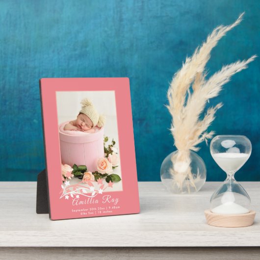 可愛カスタムい生まれたばかりの誕生ベビーガール統計プラーク フォトプラーク (側面)