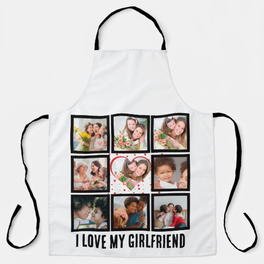可愛カスタムい私は私のガールフレンドが大好き9フォトコラージュ エプロン (正面)