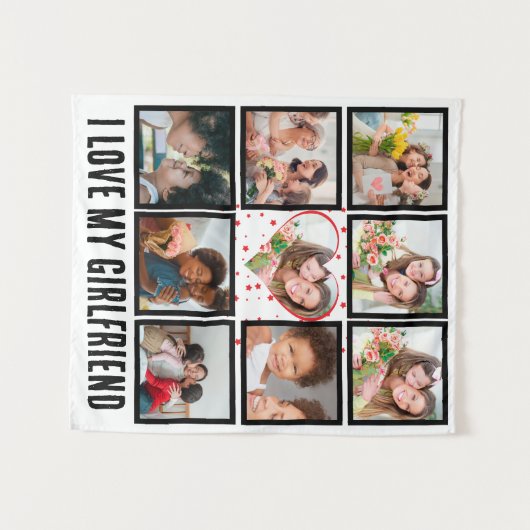 可愛カスタムい私は私のガールフレンドが大好き9フォトコラージュ タペストリー (正面(横))
