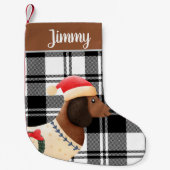 可愛カスタムい素朴な茶色のスコットランド犬クリスマスプレイド スモールクリスマスストッキング (正面)
