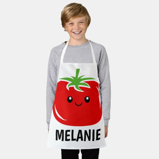 可愛カスタムい赤いトマト漫画のキッズエプロン エプロン (着用した状態)