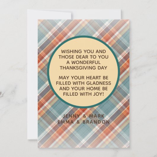 可愛カスタムい陽気な感謝祭の格子柄 シーズンカード (裏面)
