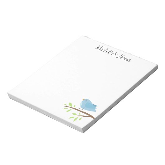 可愛カスタムい青い鳥と木の枝を持つメモ帳 ノートパッド (回転)