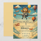 可愛カスタムい飛行機初誕生日少年 招待状 (正面/裏面)
