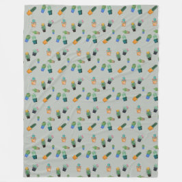 可愛カッコいいいサボテン緑の花柄 フリースブランケット