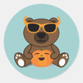 可愛カッコいいいハロウィンのクマのサングラスとカボチャ ラウンドシール (正面)