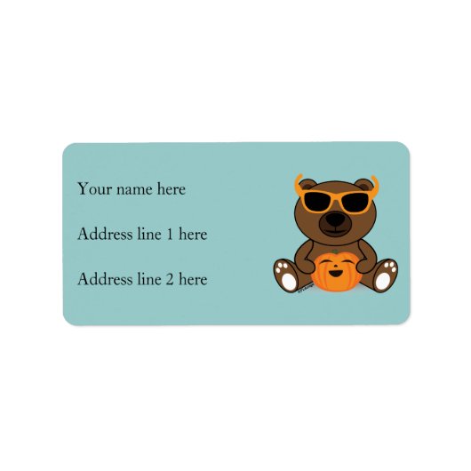 可愛カッコいいいハロウィンのクマのサングラスとカボチャ ラベル (正面)