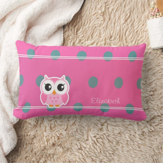 可愛カッコいいいフクロウのトレンディー水玉模様パーソナライズされた ランバークッション (ブランケット)