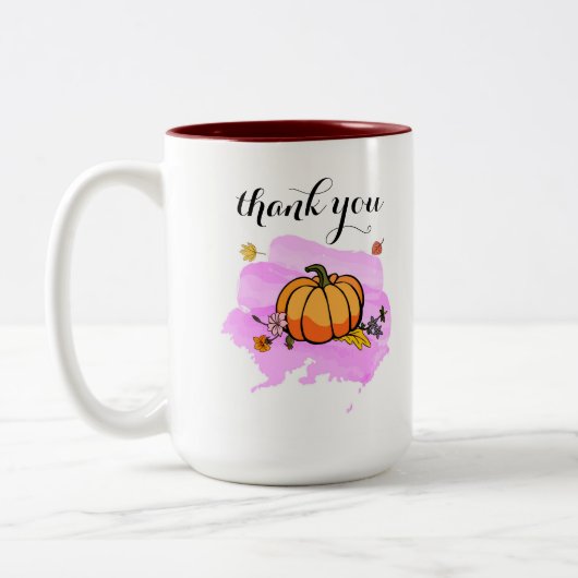 可愛カッコいいいモダン黄色のカボチャ愛好家ワードアート ツートーンマグカップ (左)