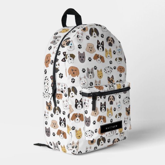 可愛カラフルいおもしろい犬&ドッグポー名前をカスタムする プリントバックパック (裏面左端)