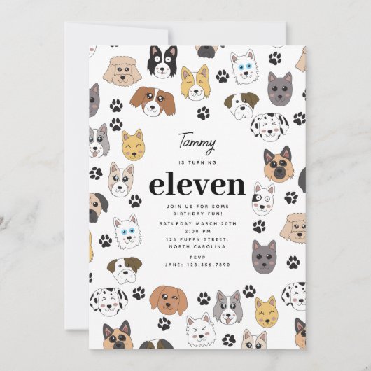 可愛カラフルいおもしろい犬&ドッグポー誕生日 招待状 (正面)