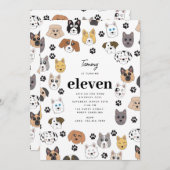 可愛カラフルいおもしろい犬&ドッグポー誕生日 招待状 (正面/裏面)