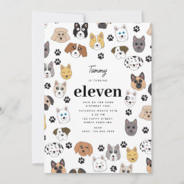 可愛カラフルいおもしろい犬&ドッグポー誕生日 招待状
