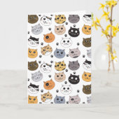 可愛カラフルいおもしろい猫と肉柄 カード (黄色い花)