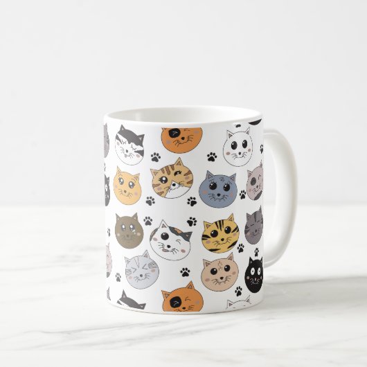 可愛カラフルいおもしろい猫と肉柄 コーヒーマグカップ (正面右)