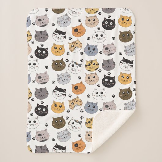 可愛カラフルいおもしろい猫と肉柄 シェルパブランケット (正面)