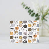 可愛カラフルいおもしろい猫と肉柄 シーズンポストカード (スタンド正面)