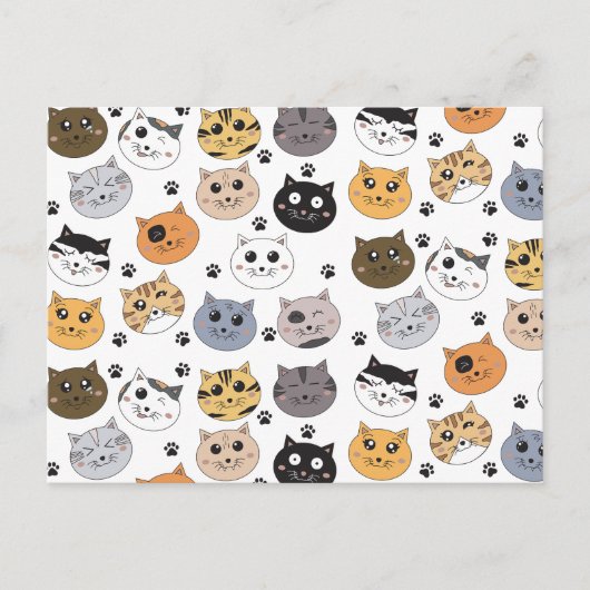可愛カラフルいおもしろい猫と肉柄 シーズンポストカード (正面)