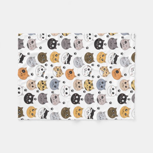 可愛カラフルいおもしろい猫と肉柄 フリースブランケット (正面(横))